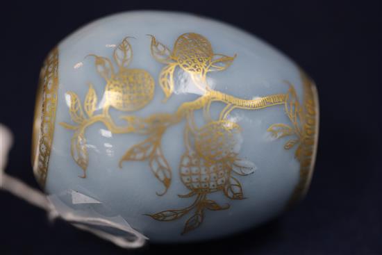 A Chinese gilt decorated clair de lune ovoid jar, Qianlong mark but later, H. 7.2cm